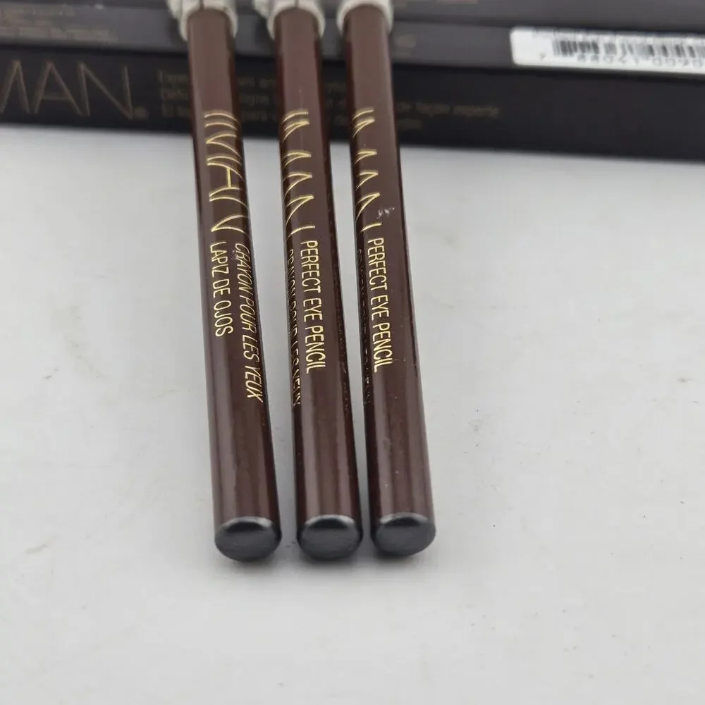 IMAN Perfect Eye Pencil Eyeliner Lot Of 3 Black Shimmer w/ Sharpener Cap .05 Oz
